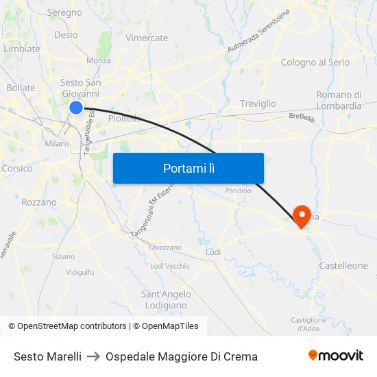 Sesto Marelli to Ospedale Maggiore Di Crema map