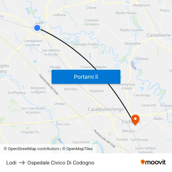 Lodi to Ospedale Civico Di Codogno map