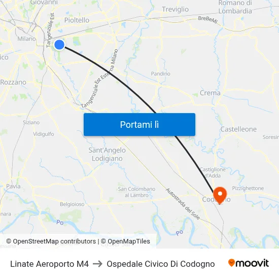 Linate Aeroporto M4 to Ospedale Civico Di Codogno map