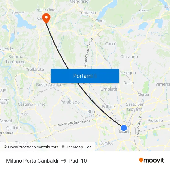 Milano Porta Garibaldi to Pad. 10 map