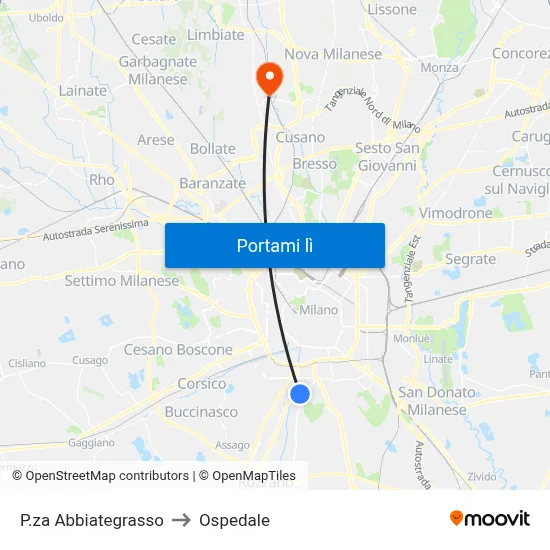 P.za Abbiategrasso to Ospedale map