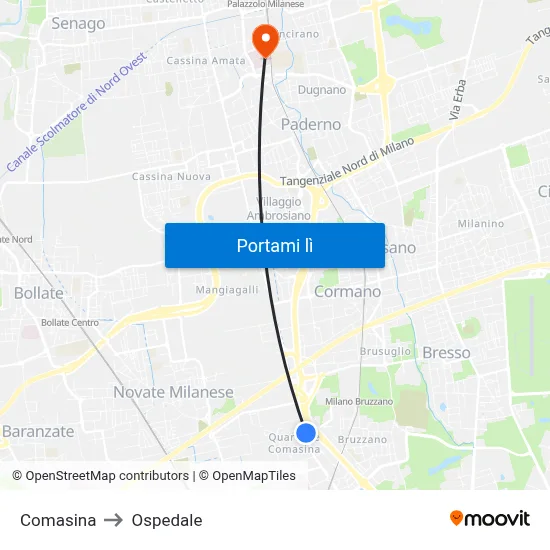 Comasina to Ospedale map