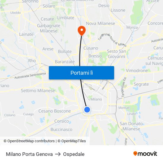 Milano Porta Genova to Ospedale map