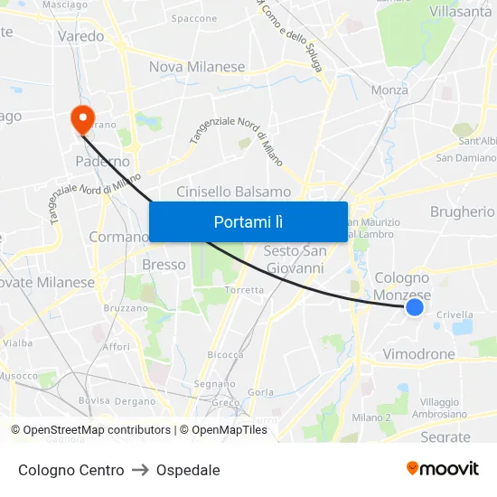 Cologno Centro to Ospedale map