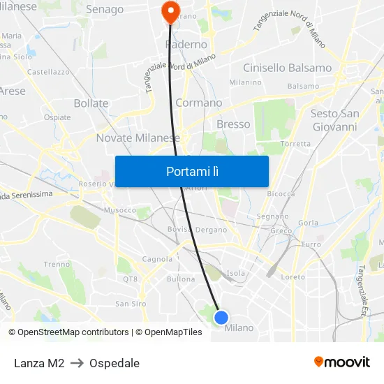 Lanza M2 to Ospedale map