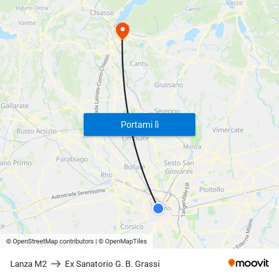 Lanza M2 to Ex Sanatorio G. B. Grassi map