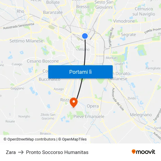 Zara to Pronto Soccorso Humanitas map