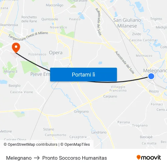 Melegnano to Pronto Soccorso Humanitas map