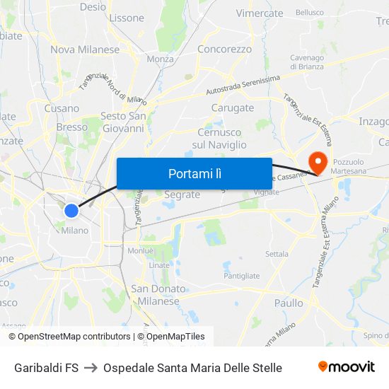 Garibaldi FS to Ospedale Santa Maria Delle Stelle map