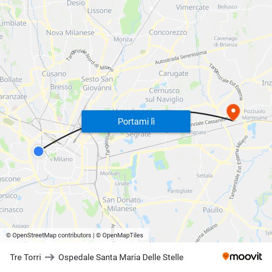 Tre Torri to Ospedale Santa Maria Delle Stelle map