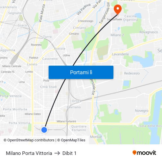 Milano Porta Vittoria to Dibit 1 map