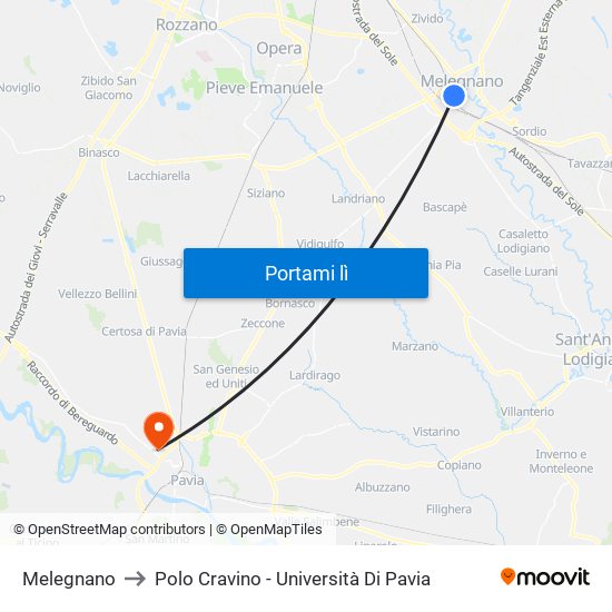 Melegnano to Polo Cravino - Università Di Pavia map