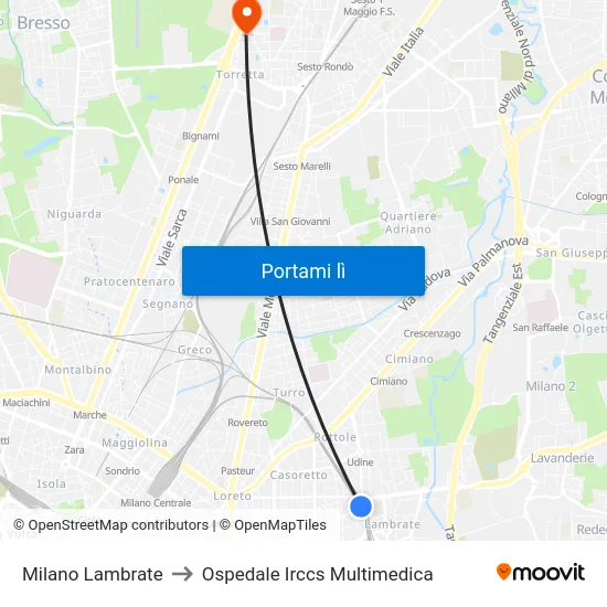 Milano Lambrate to Ospedale Irccs Multimedica map