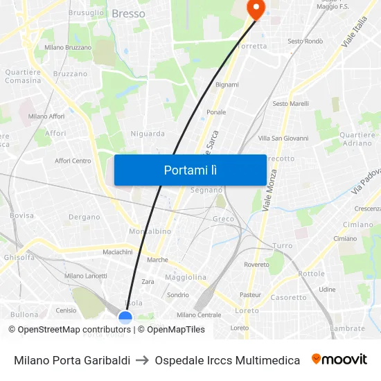 Milano Porta Garibaldi to Ospedale Irccs Multimedica map