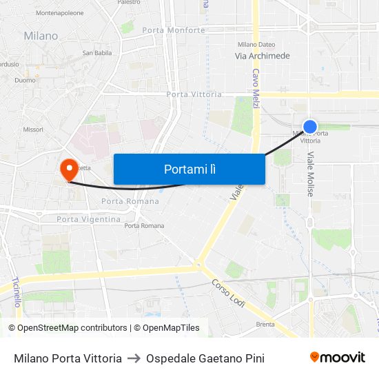 Milano Porta Vittoria to Ospedale Gaetano Pini map