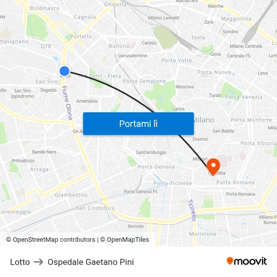 Lotto to Ospedale Gaetano Pini map