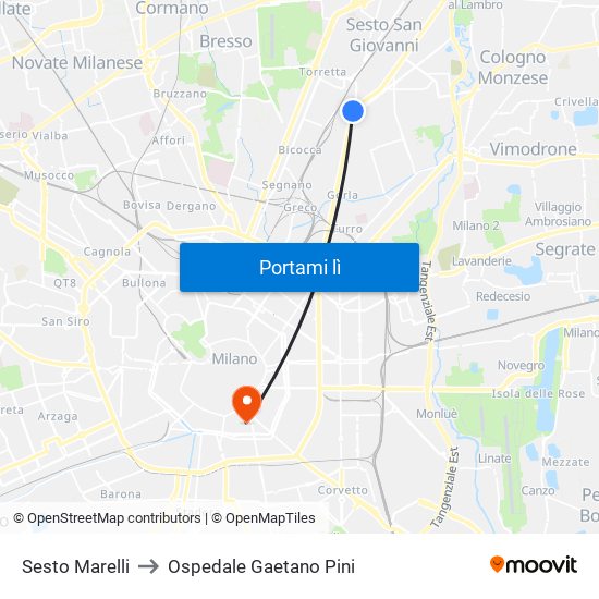 Sesto Marelli to Ospedale Gaetano Pini map