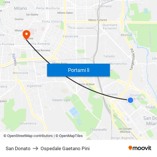 San Donato to Ospedale Gaetano Pini map