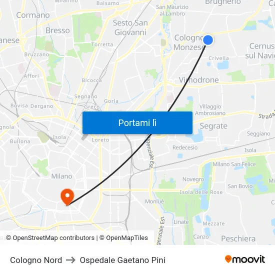 Cologno Nord to Ospedale Gaetano Pini map