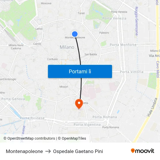 Montenapoleone to Ospedale Gaetano Pini map