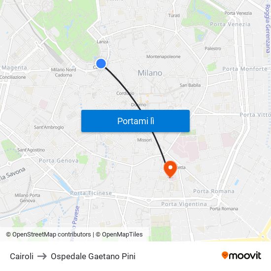 Cairoli to Ospedale Gaetano Pini map