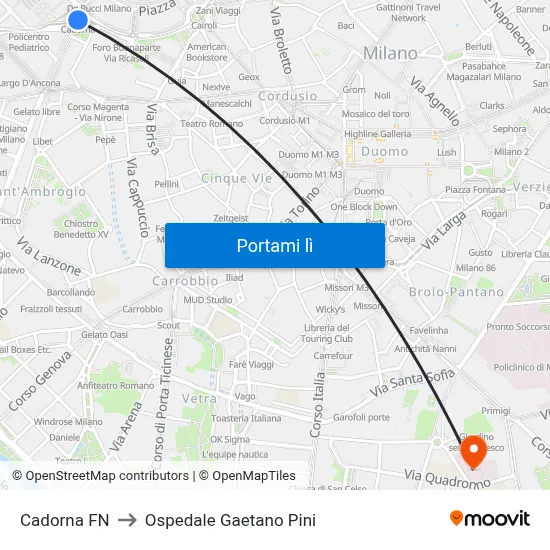 Cadorna FN to Ospedale Gaetano Pini map