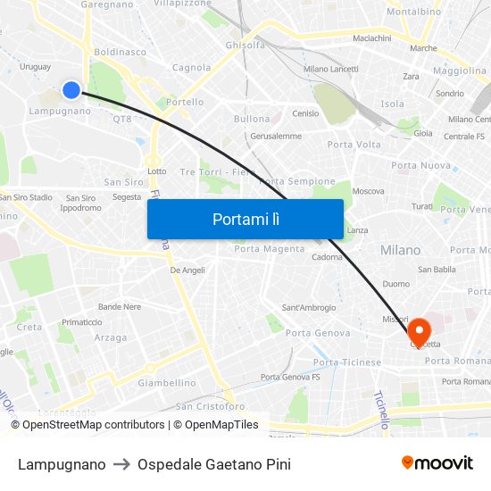 Lampugnano to Ospedale Gaetano Pini map