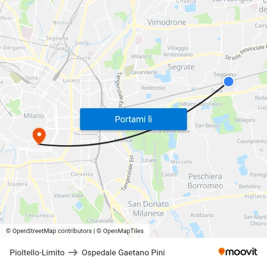 Pioltello-Limito to Ospedale Gaetano Pini map