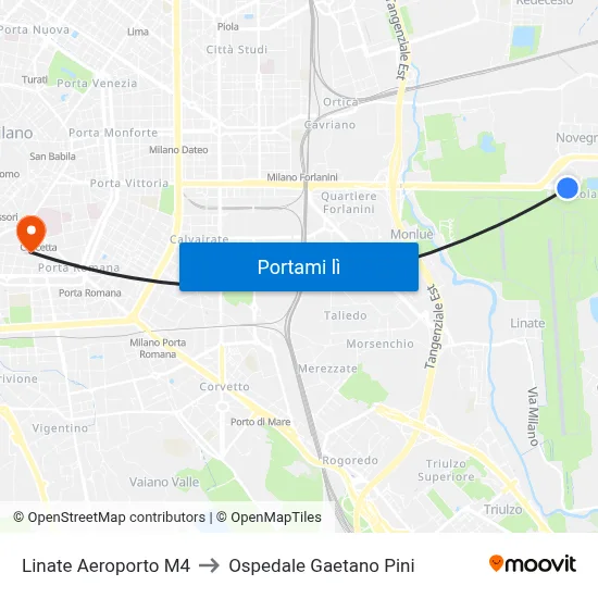 Linate Aeroporto M4 to Ospedale Gaetano Pini map