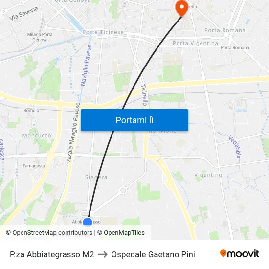 P.za Abbiategrasso M2 to Ospedale Gaetano Pini map