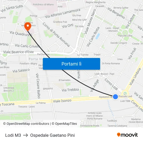 Lodi M3 to Ospedale Gaetano Pini map