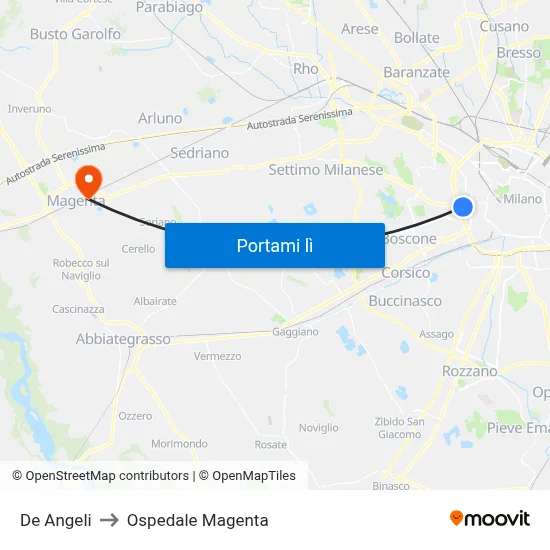 De Angeli to Ospedale Magenta map