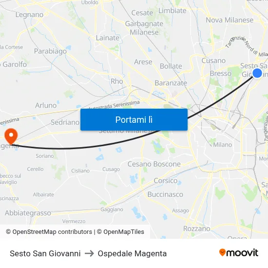 Sesto San Giovanni to Ospedale Magenta map