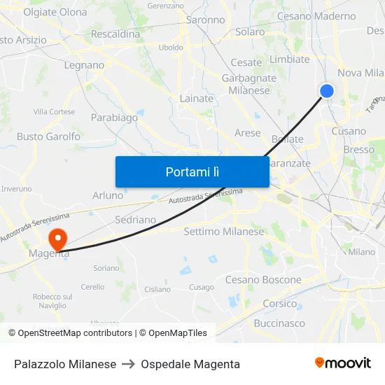 Palazzolo Milanese to Ospedale Magenta map