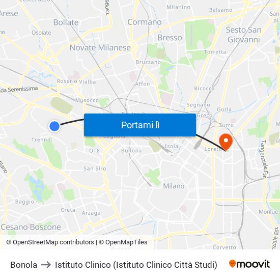 Bonola to Istituto Clinico (Istituto Clinico Città Studi) map