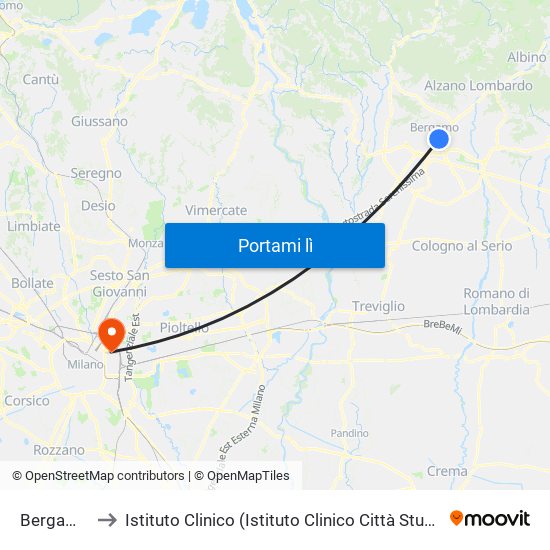 Bergamo to Istituto Clinico (Istituto Clinico Città Studi) map