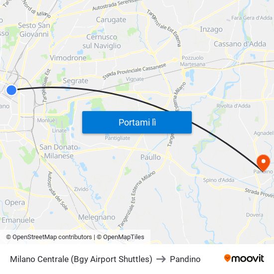 Milano Centrale (Bgy Airport Shuttles) to Pandino map