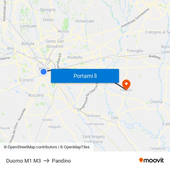 Duomo M1 M3 to Pandino map