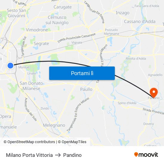 Milano Porta Vittoria to Pandino map