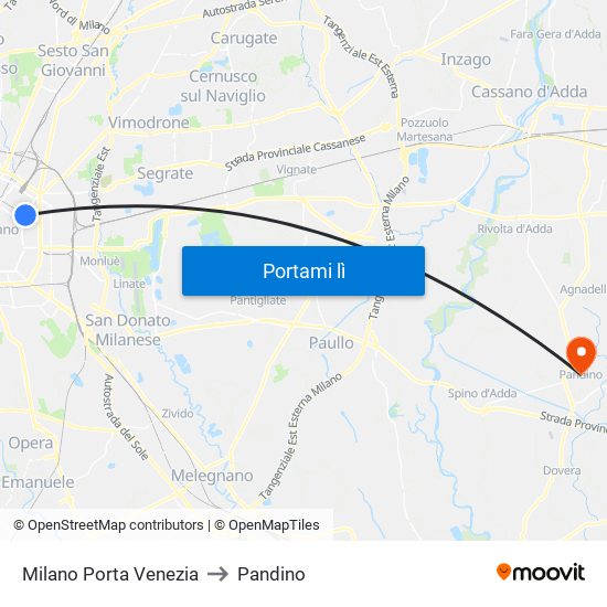 Milano Porta Venezia to Pandino map