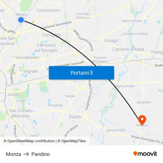 Monza to Pandino map