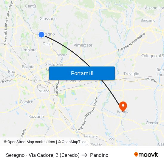 Seregno - Via Cadore, 2 (Ceredo) to Pandino map