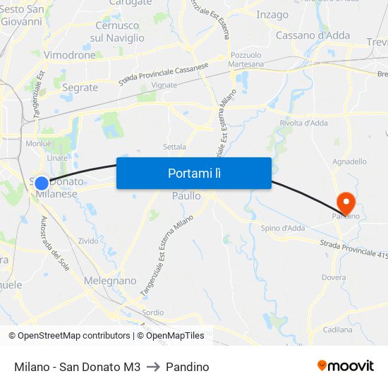 Milano - San Donato M3 to Pandino map