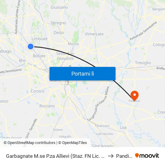 Garbagnate M.se P.za Allievi (Staz. FN  Lic. Russel) to Pandino map