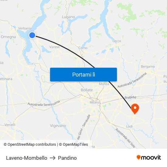 Laveno-Mombello to Pandino map