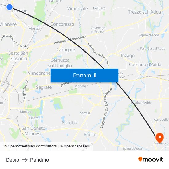 Desio to Pandino map