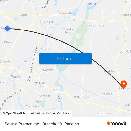 Settala Premenugo - Brescia to Pandino map