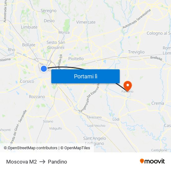 Moscova M2 to Pandino map