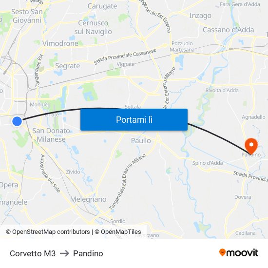 Corvetto M3 to Pandino map