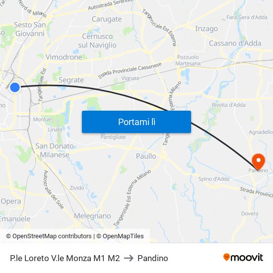 P.le Loreto V.le Monza M1 M2 to Pandino map